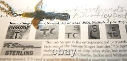 Pendentif Early Tommy Singer en argent sterling avec turquoise et oiseau peyote signé T