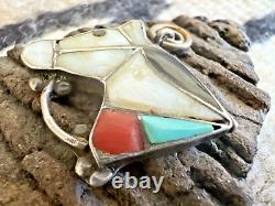 Pendentif rare en forme de cheval ZUNI vintage précoce en inlay multi-pierres équestre