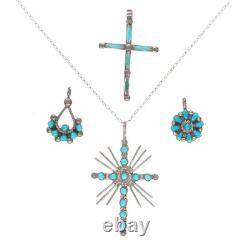 Pendentif vintage en argent sterling Zuni avec croix en turquoise œil de serpent/point de besoin/autre