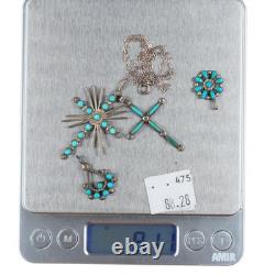 Pendentif vintage en argent sterling Zuni avec croix en turquoise œil de serpent/point de besoin/autre