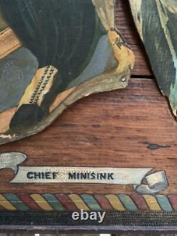 Plaque murale rare des années 1900 d'un Indien américain, Chef Minisink 24,75 x 30,75