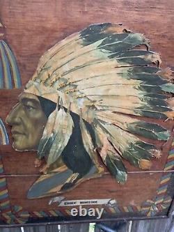 Plaque murale rare des années 1900 d'un Indien américain, Chef Minisink 24,75 x 30,75