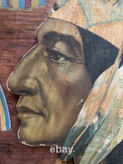 Plaque murale rare des années 1900 d'un Indien américain, Chef Minisink 24,75 x 30,75