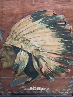 Plaque murale rare des années 1900 d'un Indien américain, Chef Minisink 24,75 x 30,75