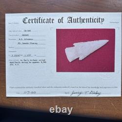 Point de flèche en silex dur de Hardin 2 13/16 Bullseye Chert NE Arkansas Fleming Dickey COA