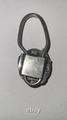 Porte-clés en argent sterling navajo vintage du début du 20ème siècle avec une grande turquoise bleue