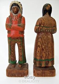 Poupées En Bois Faites À La Main Couple Indien Amérindien Antique Début 1900's 6 H16