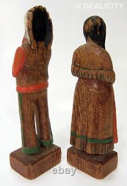 Poupées En Bois Faites À La Main Couple Indien Amérindien Antique Début 1900's 6 H16