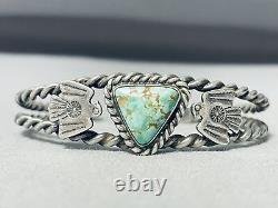 Premier Coiled Vintage Navajo Carico Lac Turquoise Bracelet En Argent Sterling