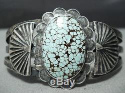 Premier Exemple Early Vintage Navajo Domed # 8 Turquoise Bracelet En Argent Sterling