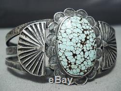 Premier Exemple Early Vintage Navajo Domed # 8 Turquoise Bracelet En Argent Sterling