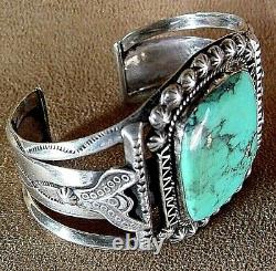 Premier Vieux Musée De Qualité Navajo Sterling Argent Bisbee Bracelet Turquoise