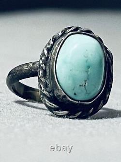 Premier Vieux Vintage Navajo Turquoise Sterling Silver Native American Ring