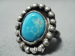 Premier Vintage Navajo Blue Gem Turquoise Sterling Silver Ring Vieux