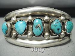Premier Vintage Navajo Morenci Turquoise Sterling Bracelet En Argent Vieux