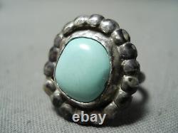 Premier Vintage Navajo Turquoise Sterling Silver Circle Perles Anneau