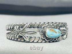 Premier Vintage Navajo Wired Sterling Argent Bracelet Turquoise Vieux