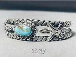 Premier Vintage Navajo Wired Sterling Argent Bracelet Turquoise Vieux