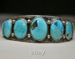 Première Navajo Native Américaine Turquoise Sterling Bracelet De Cuff En Argent