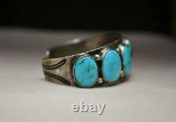 Première Navajo Native Américaine Turquoise Sterling Bracelet De Cuff En Argent