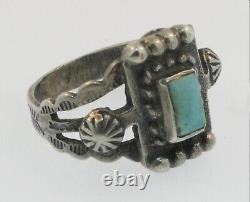 Première Navajo Silver & Turquoise Ring / Amérindienne Du Sud-ouest Des Années 1920