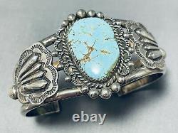 Première Signature Vintage Navajo #8 Bracelet En Argent Sterling Turquoise