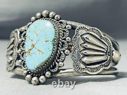 Première Signature Vintage Navajo #8 Bracelet En Argent Sterling Turquoise