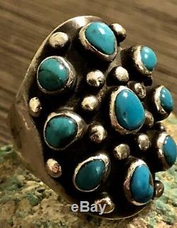 Preston Monongye Hopi Sterling & Turquoise Bague Taille 8 3/4 Early Made Piece