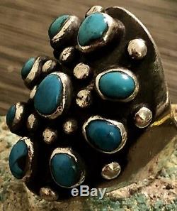 Preston Monongye Hopi Sterling & Turquoise Bague Taille 8 3/4 Early Made Piece