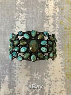 Publié Début Navajo Argent Et Turquoise Cluster Bracelet, 1930