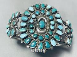 Qualité Du Musée Premier Vintage Navajo Turquoise Sterling Bracelet De Cluster En Argent