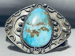 Qualité Du Musée Premier Vintage Navajo Turquoise Sterling Bracelet En Argent
