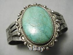 Rare 1900 Au Début Navajo Vintage Carico Lake Turquoise Bracelet En Argent Sterling