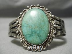 Rare 1900 Au Début Navajo Vintage Carico Lake Turquoise Bracelet En Argent Sterling