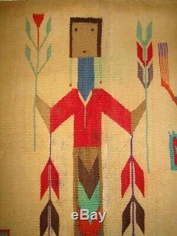 Rare Antique Navajo Sandpainting Yei Tapis, Native American Early Tissage 44x56