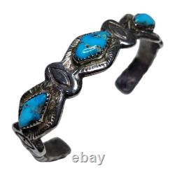 Rare Bracelet Vintage Zuni HORACE IULE en Argent Sterling avec Turquoise Bleue