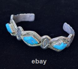 Rare Bracelet Vintage Zuni HORACE IULE en Argent Sterling avec Turquoise Bleue