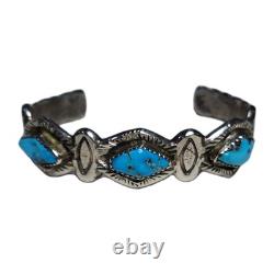 Rare Bracelet Vintage Zuni HORACE IULE en Argent Sterling avec Turquoise Bleue