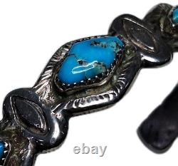 Rare Bracelet Vintage Zuni HORACE IULE en Argent Sterling avec Turquoise Bleue