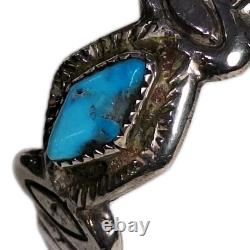 Rare Bracelet Vintage Zuni HORACE IULE en Argent Sterling avec Turquoise Bleue
