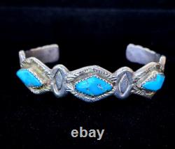 Rare Bracelet Vintage Zuni HORACE IULE en Argent Sterling avec Turquoise Bleue