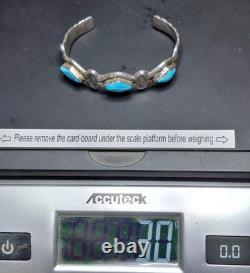 Rare Bracelet Vintage Zuni HORACE IULE en Argent Sterling avec Turquoise Bleue