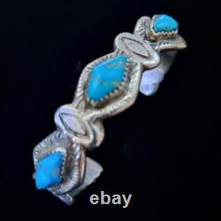 Rare Bracelet Vintage Zuni HORACE IULE en Argent Sterling avec Turquoise Bleue