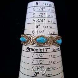 Rare Bracelet Vintage Zuni HORACE IULE en Argent Sterling avec Turquoise Bleue