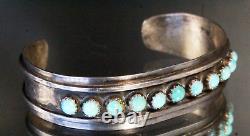 Rare ! Bracelet manchette en argent sterling vintage Zuni Snake Eye des années 70