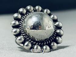Rare Button Sterling Silver Du Début Des Années 1900 Dominé Vintage Anneau Navajo