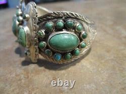Rare Début 1900's Zuni 900 Pièce Argent Turquoise Cluster Bracelet