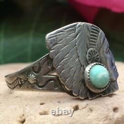Rare Début Des Années 1930 Fred Harvey Era Native American Turquoise Sterling Chief Ring