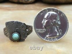 Rare Début Des Années 1930 Fred Harvey Era Native American Turquoise Sterling Chief Ring
