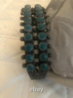 Rare Début Vintage Zuni Navajo Vert Turquoise Snake Sterling Bracelet En Argent Sterling